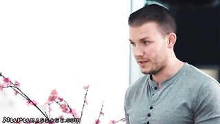 Two masseuses service one client with a happy ending in this steamy scene from Nuru Massage, where Whitney Wright, known for her seductive blue eyes and stellar body, brings her signature sensuality to the slippery massage action that Nuru Massage is famo