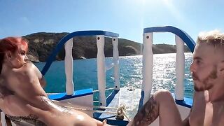 A couple has sex on the boat with a voyeur watching