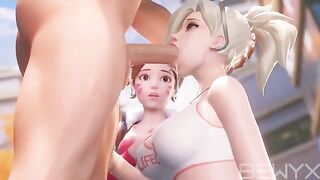 Mercy teaches DVA how to make a deepthroat move in this steamy Overwatch 3D scene
