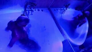 A blonde plays with sex toys in the bathroom and gets a big cock