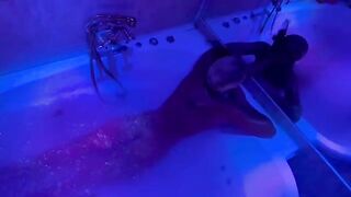 A blonde plays with sex toys in the bathroom and gets a big cock
