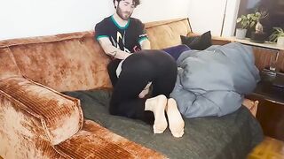 A couple has a real, passionate sex under the blanket