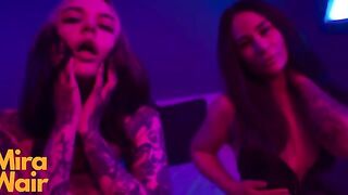 Two girls in dresses have rough lesbian sex and a big finale