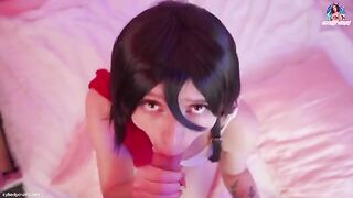 Mikasa Ackerman enjoys riding a big cock and getting a huge facial - Attack on Titan Cosplay