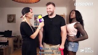 Ebony pornstar Josy Black gives a blowjob to her biggest fan