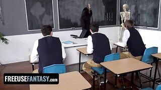 Valentina Nappi fucked by three students in her classroom in a steamy FreeUse scene