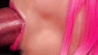 Best milky blowjob with pink hair and cum in ASMR 4K
