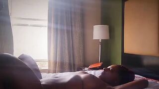 Babe with a stomach problem plays with herself and sucks her fingers