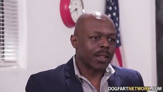 Heather Honey, cute fair-haired girl, fucks with two black men at once