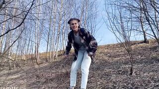 A beautiful girl went camping, but she was not alone