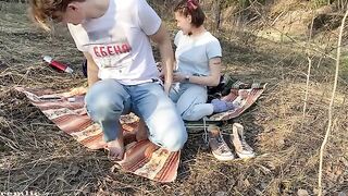 A beautiful girl went camping, but she was not alone