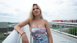 Public Agent: Irina Cage flashes her tits and ass on the bridge for cash