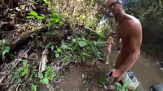 Couple fucked in the jungle river, wild and free