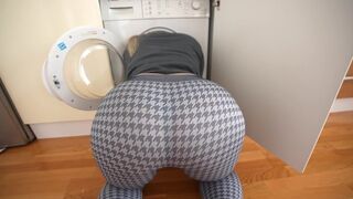 A stepsister is stuck in the washing machine and asks for help