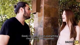 A skinny girl gets fucked by her boyfriend’s dad to satisfy her desires