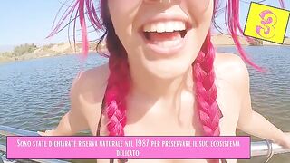 A girl is flashing her body on the Gran Canaria beach