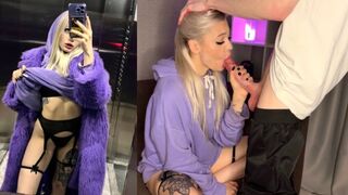 Girl met a guy in the elevator and got cum on her slim body