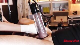 A guy had his dick pumped and he came a lot of fluid