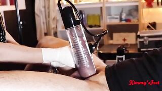 A guy had his dick pumped and he came a lot of fluid