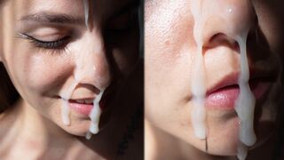 The cute girl got a huge cumshot on her face after sex