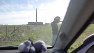 Petite teen gets horny on a road trip, sucks me deep