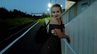 The confused girl waited for the train and got a cock, creampie, and cum in her pussy
