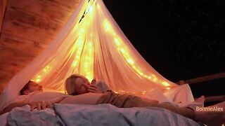 A romantic outdoor sex with a long foreplay and simultaneous orgasm
