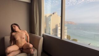 Petite brunette cheats on her BF in a hotel room, praying he never finds out