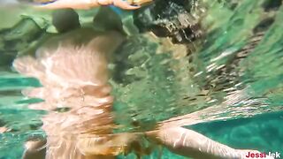 Babe has sex with boyfriend in the water on the beach