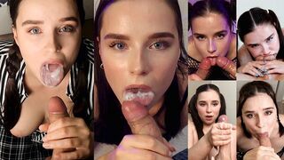 A juicy blowjob compilation with intense cumshots, showcasing passionate eye contact and more