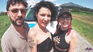 Two Italian couples have a foursome sex on the camper