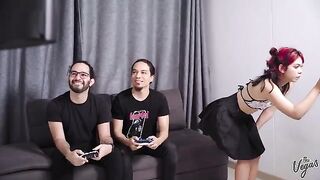 The lil latina girl Cindy Luna gets her pussy stuffed with two cocks