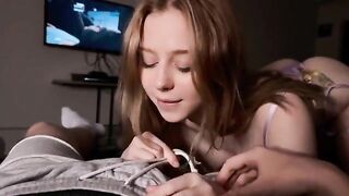 The pretty woman prepared a surprise for her boyfriend in the bathroom