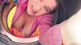 A hot MILF gets her pussy and ass railed while stuck in the washing machine