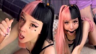 An Emo girl with pink hair gets gagged and fucked hard
