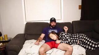 A stepson fucks his steaming-hot stepmom on the couch
