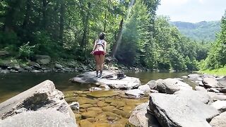 Amateur couple AmyGabe having outdoor fun and making love in the river