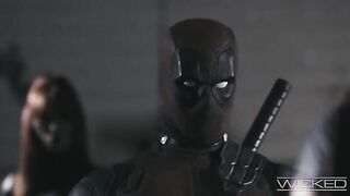 Deadpool and Black Widow fuck with two cute girls in a steamy scene