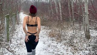 A wife gets creampied by her husband and friend in the middle of a snowstorm