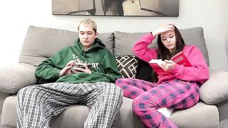 Guy masturbating on the couch got caught by his step sister