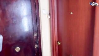 A cute girl was masturbating when someone unexpectedly spied on her