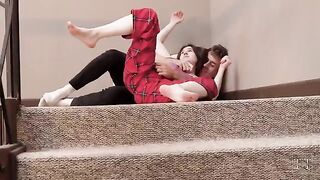 Perky stepsister gets fucked on the stairs hard