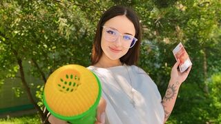 A pretty woman was walking in the forest and met a guy, who fucked her