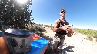 A hot girl is fucking on the bonnet of a Volkswagen Rabbit at the hot spring