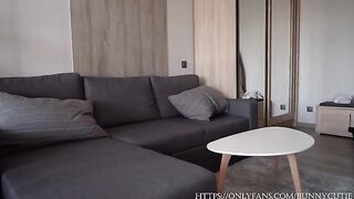 A guy fucks his hot stepmom while his wife watches through the window