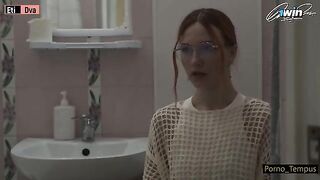 Russian schoolgirl fucks with her stepfather and his friend after classes