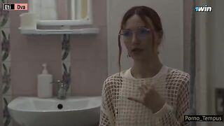 Russian schoolgirl fucks with her stepfather and his friend after classes