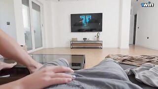 My stepsister services my big cock when my parents are away