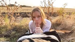 Gentle blowjob at sunset from a beautiful Russian babe