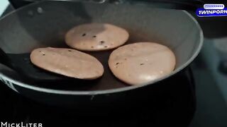 The favorite breakfast of the hot babe is pancakes and sex